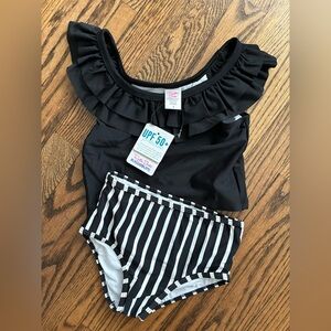 Ruffle Butts Black and White Stripe Tankini size 7 NWT